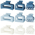 CHANDAT 3 Style Blue Hair Claw Clips Set - 9 pcs Medium Rectangle and Square Clips for Thick and Thin Hair Women's Accessories - color: Blue