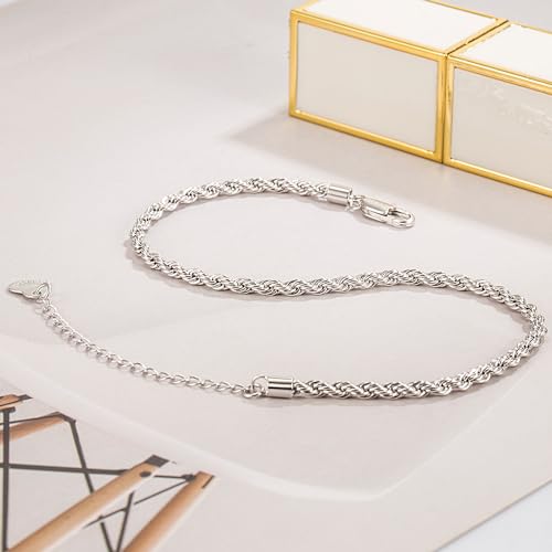 Dankadi 925 Sterling Silver Anklets Bracelet Women/Men Waterproof Simple Durable Chopin Chain/Cuban Link/Figaro/Box/Twist Rope Chain For Beach Foot Jewelry Gift - color: 3MM Twist Rope Chain, size: 30cm