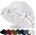 Ababalaya Adjustable Satin Lined Halo Turban Durag for Men &Women Twisted Tassel Head Wraps - color: White