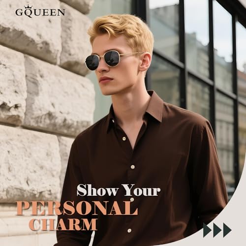 GQUEEN Retro Round Polarized Sunglasses Womens Men Spring Hinge Metal Frame Trendy Hippie Oval Sun Glasses Shades UV400 - color: 1 Gold Frame/Black Lens