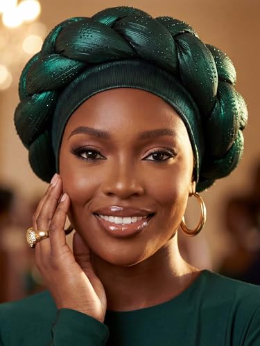 Woeoe African Headwrap Gold Braided Turbans for Women - color: Green