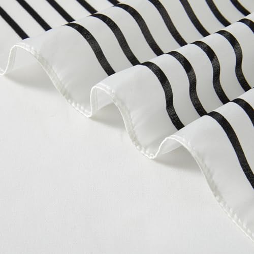 100% Mulberry Silk Neck Scarf 21''x21'' Small Square Hair Scarf for Women Men Lightweight Bandana Envelope Package - color: Classic Stripe- White