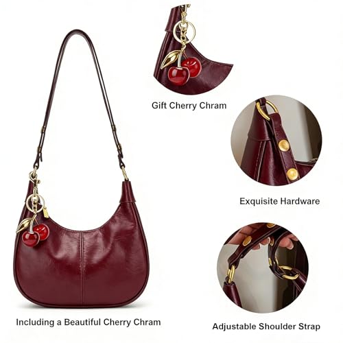 Small Hobo Bags Crescent Shaped Shoulder Bags for Women Mini Cherry Purse Fall Soft Crossbody Handbag 2025 - color: Wy26-28red