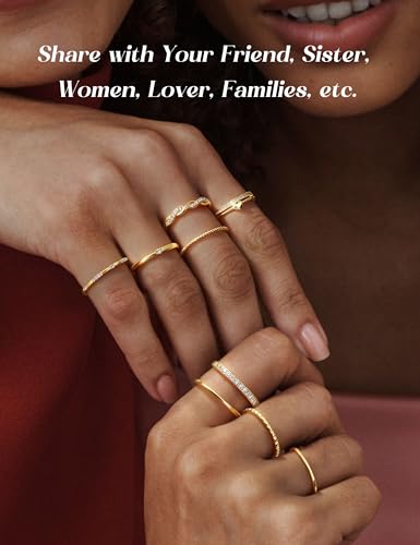 THUNARAZ 9Pcs Gold Stackable Rings for Women Non Tarnish Open Adjustable 14K Gold Plated Rings Trendy Stack Cubic Zirconia Thin Thumb Ring Set Minimalist Dainty Statement Band Ring - color: Gold Tone