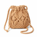 Drawstring Crochet Crossbody Bag for Women, Handwoven Cotton Straw Boho Shoulder Purse Travel Handbag