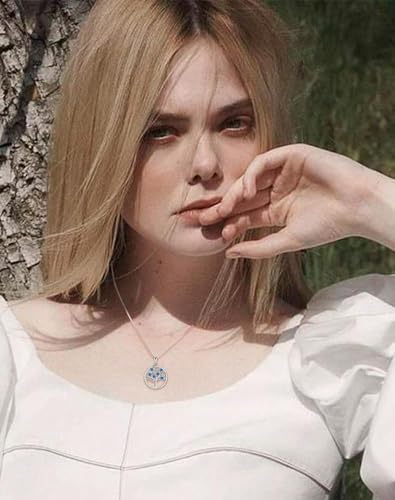 Tree of Life Necklace for Women - Solid 925 Sterling Silver 18K White Gold Plated Birthstone Pendant Jewelry - color: 03-Mar._Aquamarine