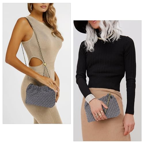 Joryin Woven Women's Crossbody Bag & Evening Purse, Trendy Dumpling Clutch & Hobo Cloud Shoulder Bag Trendy Dumpling Clutch - color: Woven Suede-slate Gray