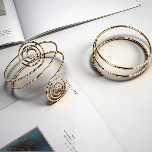 2Pcs Minimalist Simple Swirl Upper Arm Cuff Bracelets for Women Arm Bangle Armlets Adjustable - color: A