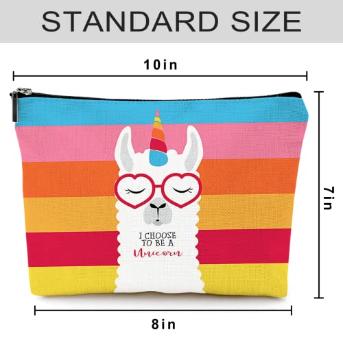 Cute Makeup Bag for Purse Canvas Waterproof Funny Cosmetic Bags for Women Zipper Travel Toiletry Pouch-Alpaca Makeup Bags-Rainbow - color: Alpaca Makeup Bags-Rainbow