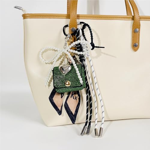 QTMY Rhinestone Coin Purse Rope Braided Keychain Bag Charms for Handbag Purse Backpack Accessories for Bogg Bag,696
