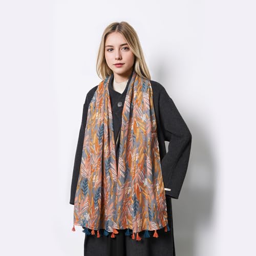 QIUTIMIY Scarf for Women Lightweight Soft Floral Leopard Printed Scarves Fall Winter Fashion Shawl Wrap with Fringe - color: Flower-pink Blue