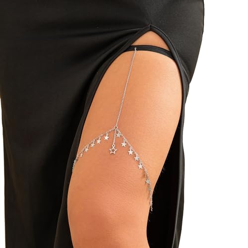 Multi-Layered Thigh Chains Jewelry, Bikini Elastic Tassel Leg Chain, Summer Beach Body Chain, Simple Metal Thigh Body Chain for Women - color: Tassel-silver