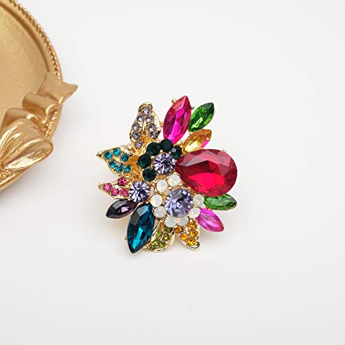 CSY Luxury Women's Austrian Crystal Leaves Flower Big Cocktail Statement Rings Stretch Adjustable Ring Jewelry Accessories - color: Multi-Color