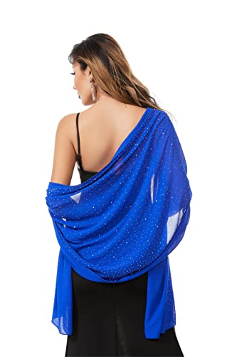 Shawls and Wraps for Evening Dresses Sheer Chiffon Women Elegant Soft Silky Sparkly Wedding Bridal Scarf - color: Royal Blue C