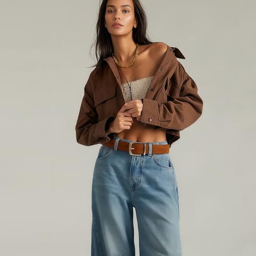 HOTWILL Women Suede Belt for Jeans Dresses Fashion Chunky Ladies Waist Belts with Gold Buckle - color: Brown, size: Small: 26"-28" (Pant 4-6)