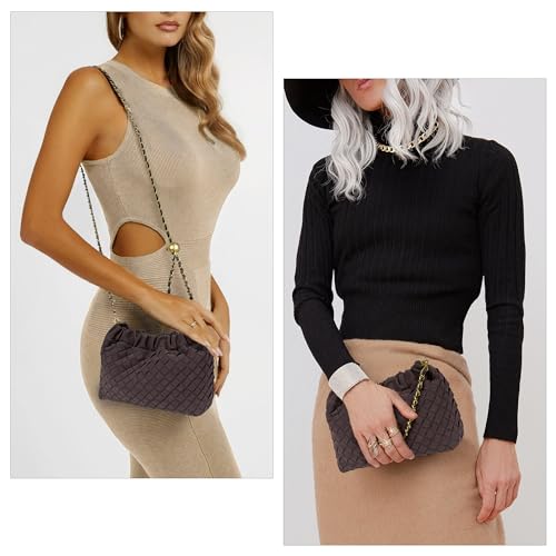 Joryin Woven Women's Crossbody Bag & Evening Purse, Trendy Dumpling Clutch & Hobo Cloud Shoulder Bag Trendy Dumpling Clutch - color: Woven Suede-chocolate Plum