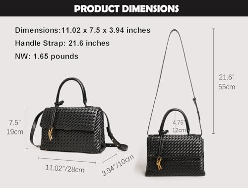 Woven Crossbody Bag for Women, Top Handle Satchel Purse Shoulder Handbag, Woven Handbag - color: Black