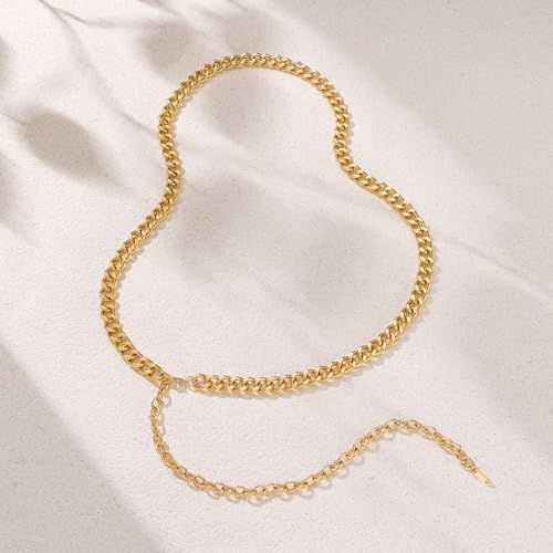 CHESKY Waist Beads for Women, Dainty 14k Gold Plated Waist Chain Beach Accessories Cute Belly Chain Body Chain Gold Chain Belts for Women Summer Beach Jewelry for Womens Gifts Rave Outfits for Womens - style: Cuban-GD