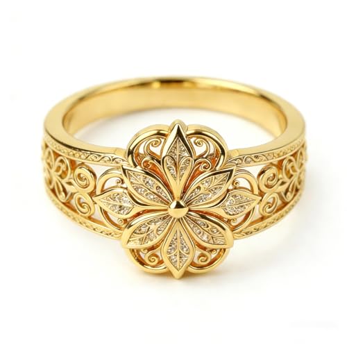 925 Sterling Silver Floral Filigree Ring for Women 14K Gold/Silver Plated,Vintage Classic Flower Statement Ring Jewelry Gifts for Her,Dainty Promise Ring for Anniversary Wedding Engagement Daily Size:6-10 - color: Gold
