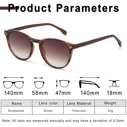 Round Sunglasses for Women Men, Trendy Round Shades Sun Glasses, Retro UV400 Protection - color: Brown