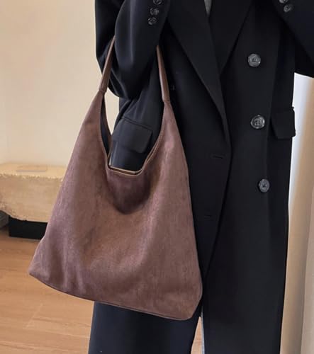 Womens Fashion Suede Shoulder Bags Large Tote Bag Retro Purse Handbag Casual Work Ladies Top Handle Satchel - color: A-coffee