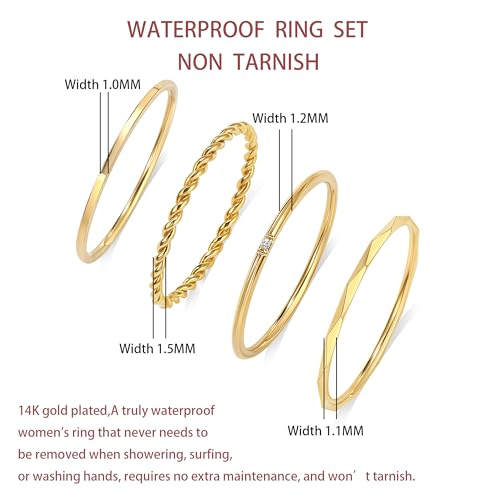 CONRAN KREMIX Waterproof Gold Stackable Rings for Women Non Tarnish,Dainty 14K Gold Plated Thin Thumb Ring Set Trendy Minimalist Rings for Women - color: Gold, size: 10