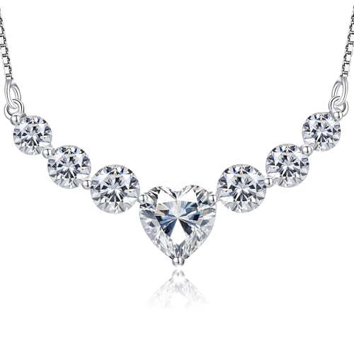 Moissanite Necklace for Women, 1.7-7.6 Carat Heart Necklace Engraved 'I LOVE YOU' Gift for Wife, Wedding Anniversary Birthday Gifts for Women, Jewelry Gifts for Her Wife Mom Girlfriend Lady - style: Heart Moissanite-4.4 Carats