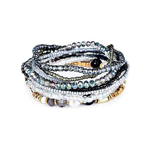Fuqimanman2020 Bohemian Crystal Beaded Stackable Bracelets Handmade Colorful Crystal Pearl Seed Beads Bracelets for Women Jewelry - color: A