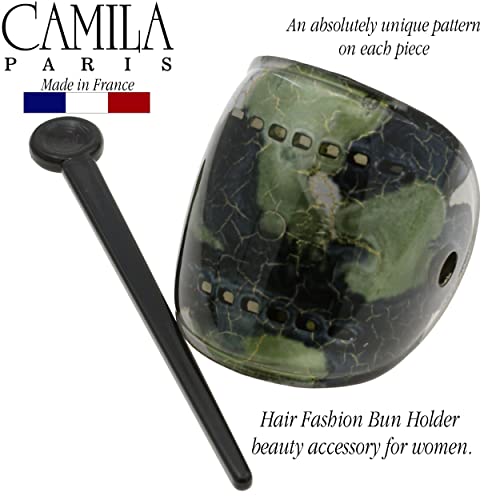 Camila Paris CP3344 French Hair Bun Holder Cover Cap Hair Updo, Green, Hair Pin Thru, Strong Hold Grip Hair Clips for Women, No Slip and Durable Styling Girls Hair Accessories, Made in France - color: Green