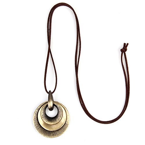 GelConnie Leather Cord Necklace Chain Multilayer Wooden Pendant Necklaces Vintage Jewelry Boho Long Sweater Necklace for Women Men - color: Multilayer Pendant Necklaces