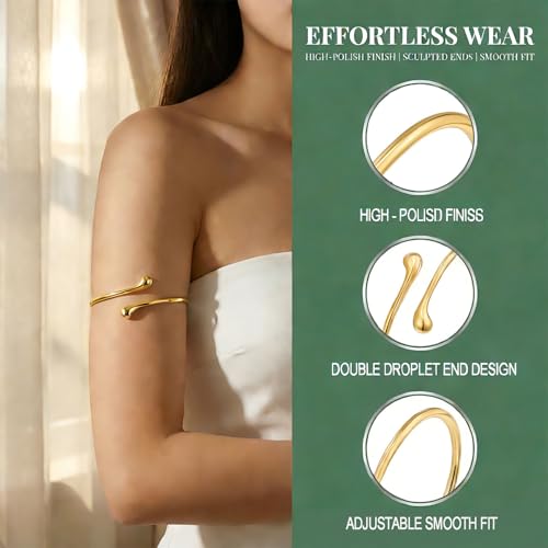 Arm Cuff Bracelet for Women Silver Upper Arm Cuffs Bracelet Water Droplet Shaped Bangles Minimalist Style Fashion Mermaid Costume Jewelry Party Accessory - style: Big Gold Style