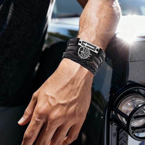 36Pcs Braided Leather Bracelets for Men Women Wrap Wood Beads Cuff Bracelet Hemp Cords Ethnic Tribal Handmade Wrap Wristband Bracelets Set Adjustable