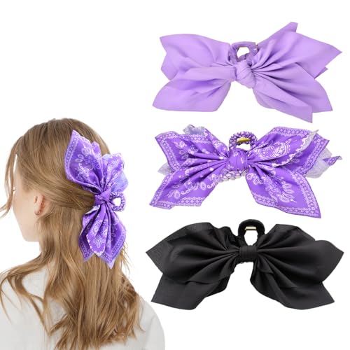Bow Claw Clips Bow Hair Clips 3PC Purple Big Hair Bows for Women Butterfly Styling Large Hair Clips for Thick Hair for Girls Hair Accessories for Teen - color: 3PC-Purple