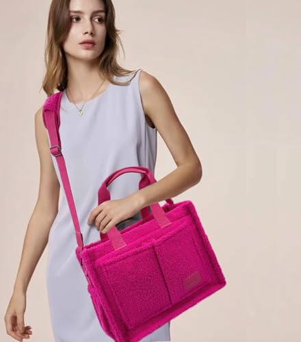 Large Canvas Tote Bag for Women Work Tote Bags with Pockets Laptop Crossbody Purses Everyday Bag Handbags for Travel - color: Plush Rose Red