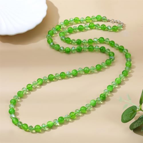 Long Beaded Necklace for Women Boho Colorful Crystal Stone Knot Statement Fashion Costume Jewelry Gifts - color: Green