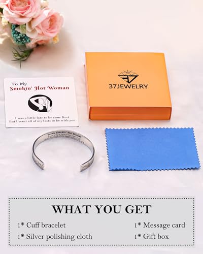 37JEWELRY 37Necklaces Inspirational Engraved Mantra Cuff Bracelets for Wife Girlfriend Valentine's Day Birthday Christmas Gift for Women