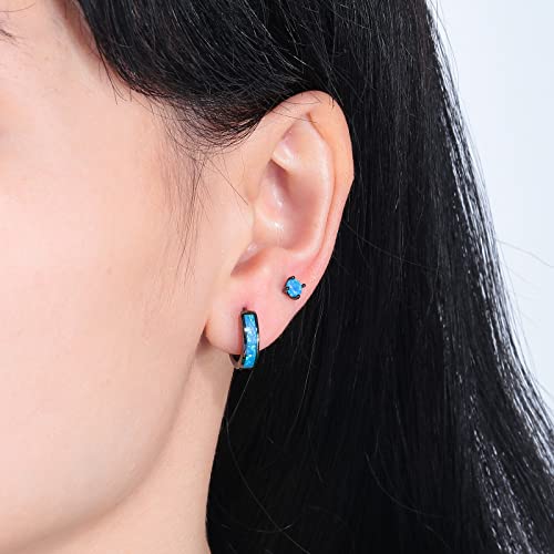 CiNily Huggie Earrings Opal Hinged Hoop Earrings Gold Plated Hypoallergenic Small Hoop Earrings for Women Teen Girls Men Sensitive Ears - color: Black Gold-Blue