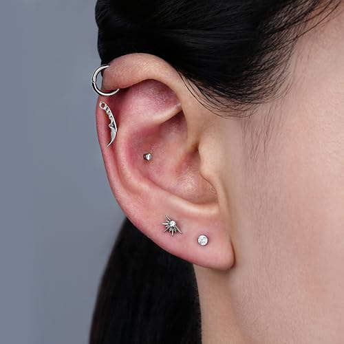 FINE4U 1PC ASTM F136 Titanium Internally Threaded Piercing Jewelry Stud 16G 6mm 8mm for Helix, Tragus, Conch, Flat - color: Dagger - Tit