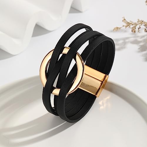 Todenb Circular Circle Leather Wrap Strand Bracelet,Bohemian Couples Friendship Strand Handmade Clasp Bangle Minimalist Elegant Multi-Layer Cuff Boho Layered Bracelets Holiday Jewelry - color: H
