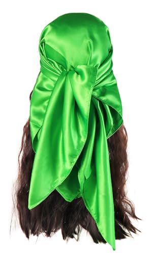 vabovin Satin Head Scarf for Women Solid Color, 35×35 in | Silk Feel Neckerchief, Hair Scarf, Fashion Bandana, Headscarf, Headband, Hair Wrap Sleeping, Daily Fashion Styling - color: 229 Grass Green