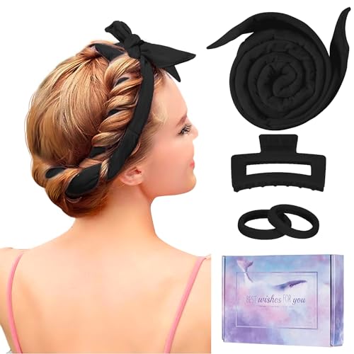 Flylipu Heatless Curling Rod Headband, Upgraded 60" Extra Long Soft Hair Curlers to Sleep In, No Heat Curls for Girls Long Hair Medium Hair (Black) - color: Black