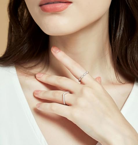 TIGRADE Eternity Ring Oval Milgrain Cubic Zirconia Anniversary Stacking Ring CZ Wedding Band for Women Size 3-13 - color: Silver