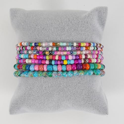 Caiyao Bohemian Multilayer Stackable Seed Beaded Bracelets Colorful Crystal Glass Beads Strand Bangle Bracelet BFF Wristbands Bracelet for Women Summer Beach Hawaii Jewelry Birthday Gifts - color: Colorful 3