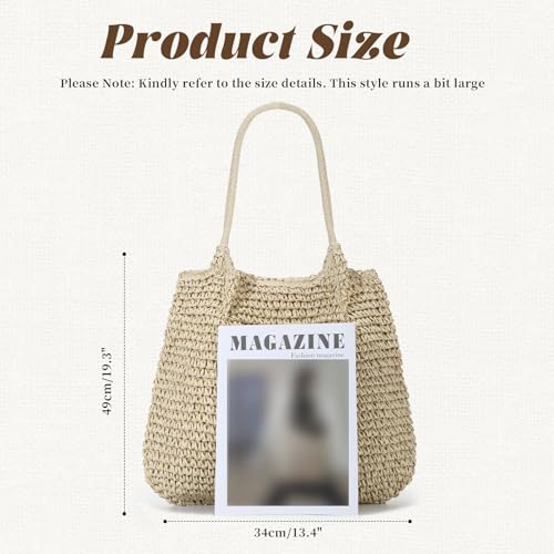 Freie Liebe Summer Straw Beach Bags for Women Large Woven Shoulder Handbags Boho Tote Bag for Vacation, Travel - color: Beige