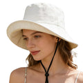 Women's Summer Sun Hat - Reversible Design with Striped Lining Adjustable Brim for Travel and Outings Cap - color: Stripes-beige