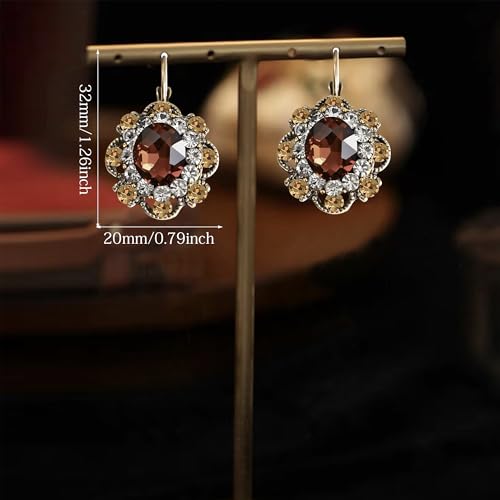 Handmade Bohemian Vintage Gold Sparkly Crystal Round Flower Leverback Earrings Cute Rhinestone Geometry Dangle Drop Earring for Women - color: Dark Brown