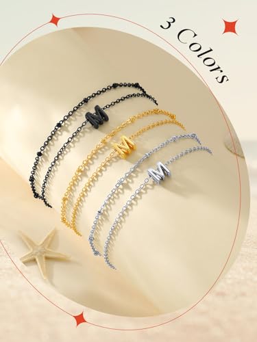 FaithHeart Initial Ankle Bracelets for Women, Waterproof 14k Gold Plated Initial Anklets Non Tarnish Stainless Steel Cute Layered Anklet Summer Beach Jewelry - color: Black, size: Initial Y