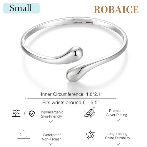 Robaice Gold Bracelets for Women Trendy，14K Gold Plated Bangle Cuff Bracelet Chunky Twist Bracelet Non Tarnish Hypoallergenic Jewelry Gift for Women - color: Small-Silver