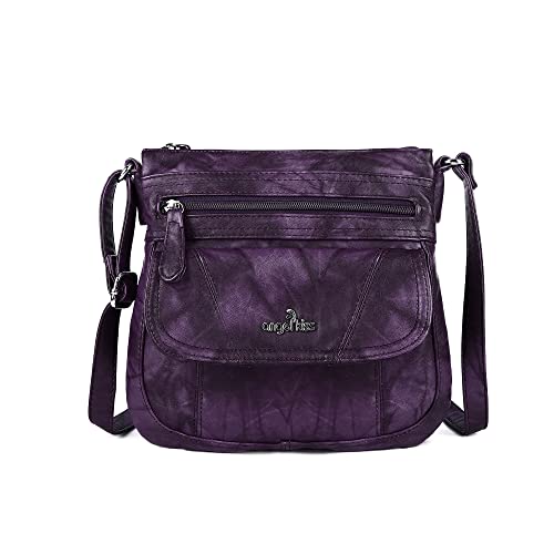 Angelkiss Small Womens Crossbody Bag Leather Shoulder Purse for Women Hobo Bag with Adjustable Shoulder Strap - color: Purple