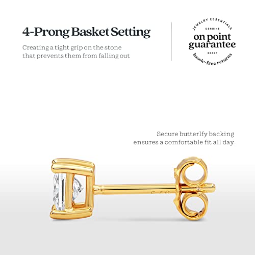 KEZEF Sterling Silver Stud Earrings for Women & Men - 4-Prong Setting Cubic Zirconia Earrings Studs - Premium CZ S925 Hypoallergenic - Available in 14K White and Yellow Gold, Rose Gold - 3mm to 9mm - color: 14K Yellow Gold, size: 4mm - Small